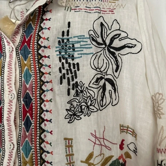 Johnny Was Simmie Embroidered Linen Blouse - Picture 8 of 15
